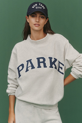 Parke Women's Oversized Sweatshirt Set – Light Grey, Mock Neck, Long Sleeve Fleece Pullover (Size L / XL)