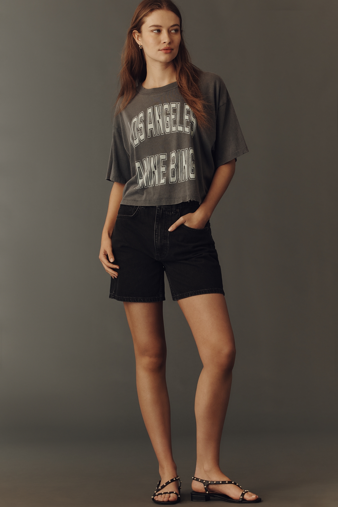 Anine Bing Johnny 100% Cotton Cropped Graphic Tee