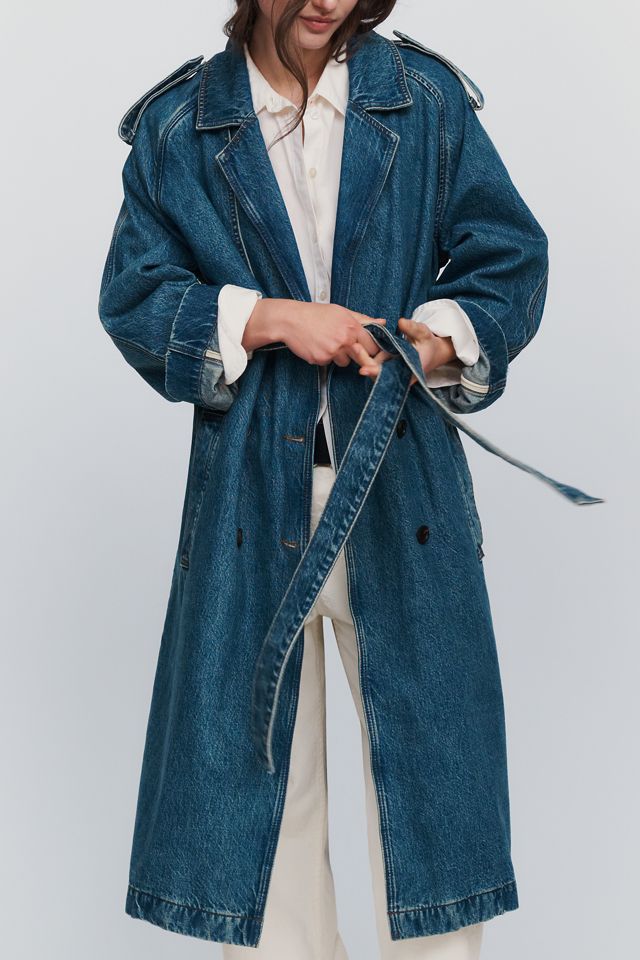 Anine Bing Rickie 100% Cotton Denim Trench Coat #1