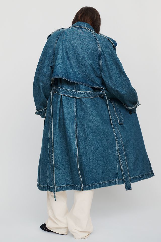 Anine Bing Rickie 100% Cotton Denim Trench Coat #4