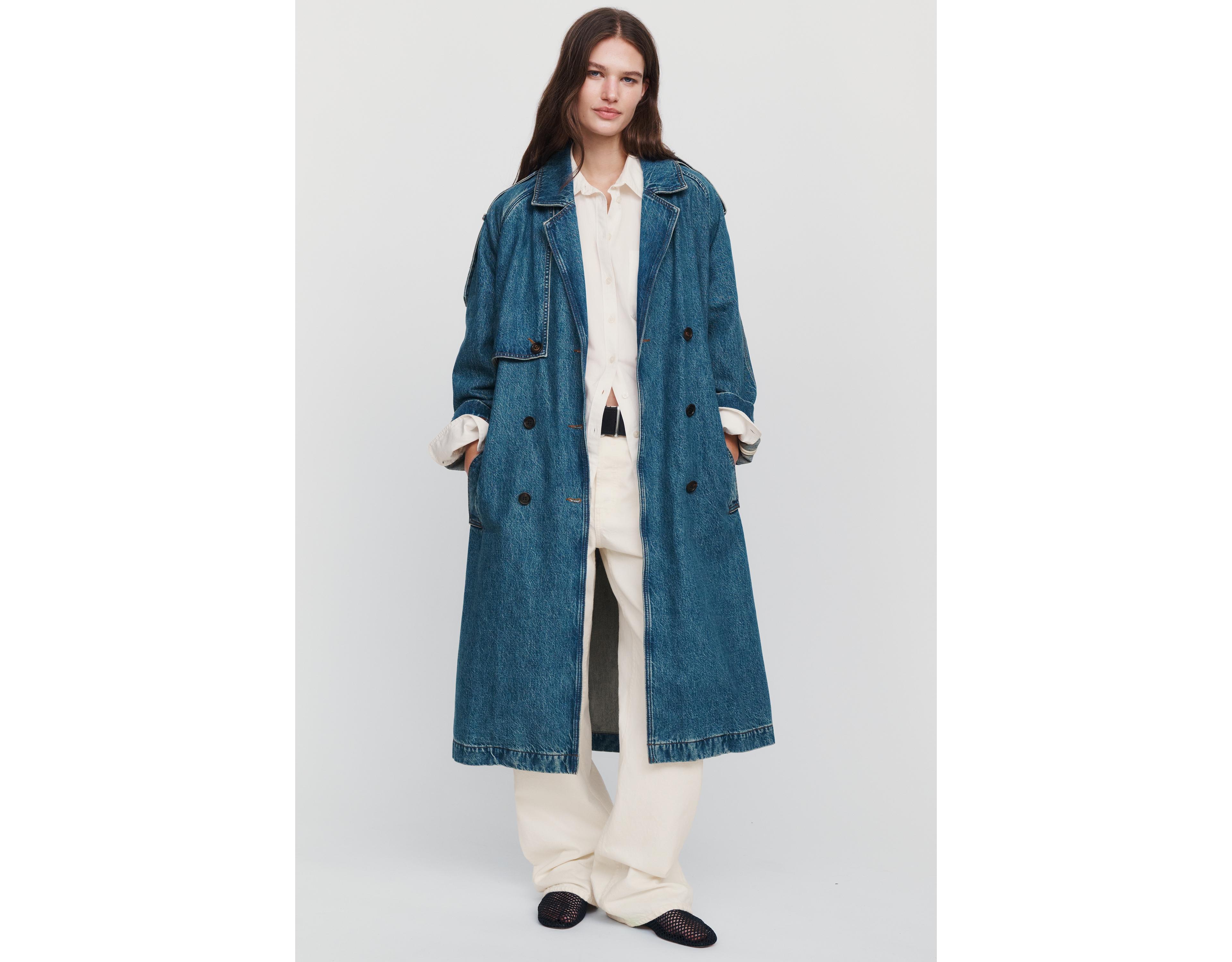 Anine Bing Rickie 100% Cotton Denim Trench Coat