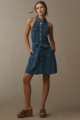 SAM EDELMAN DIANA SLEEVELESS COLLARED DENIM MINI DRESS 