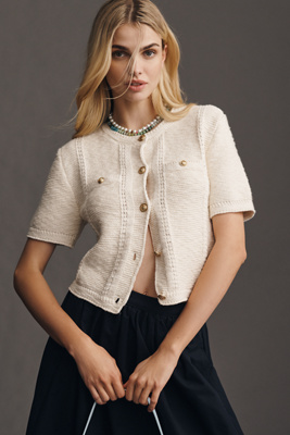 SAM EDELMAN COLLEEN SHORT-SLEEVE CARDIGAN SWEATER 