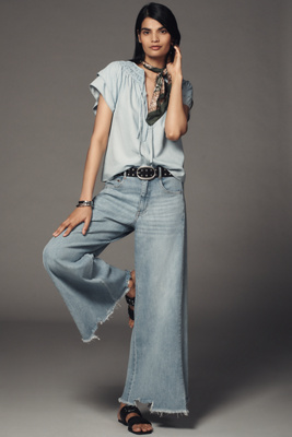 SAM EDELMAN TABITHA SHORT-SLEEVE V-NECK BLOUSE 