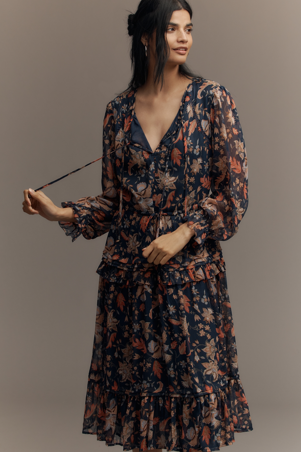 Sam Edelman Clarence Long-Sleeve V-Neck Midi Dress