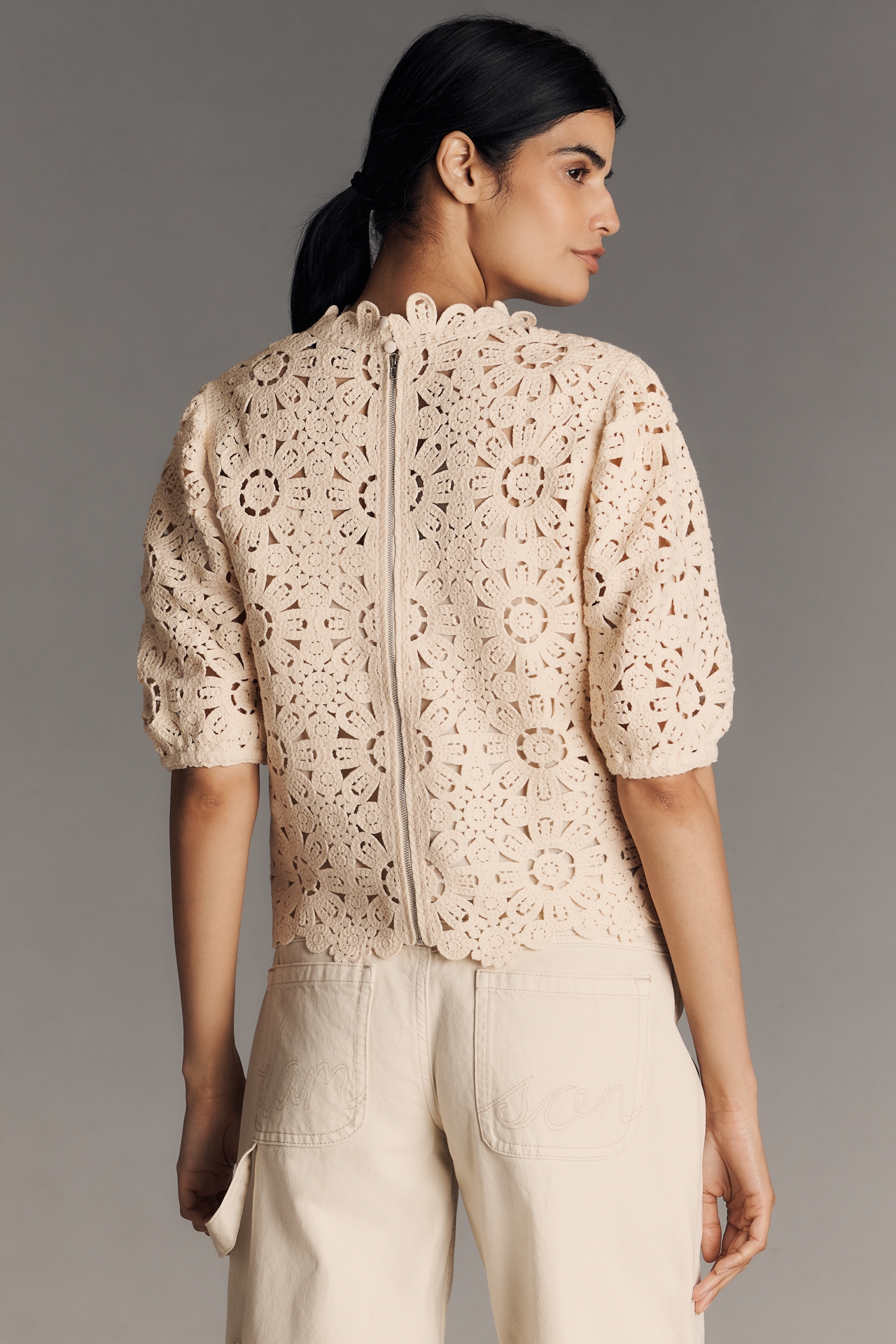 Sam Edelman Doral Crochet Short-Sleeve Blouse