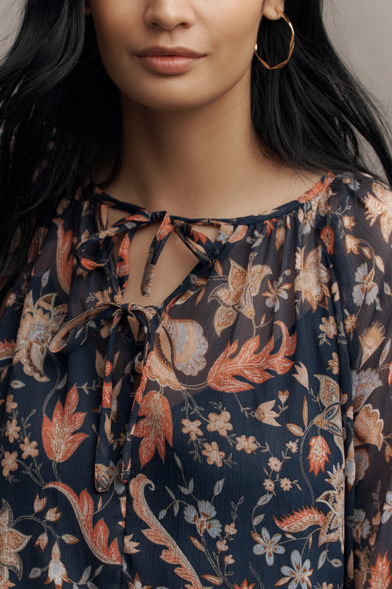 Sam Edelman Kelsie Long-Sleeve Popover Blouse