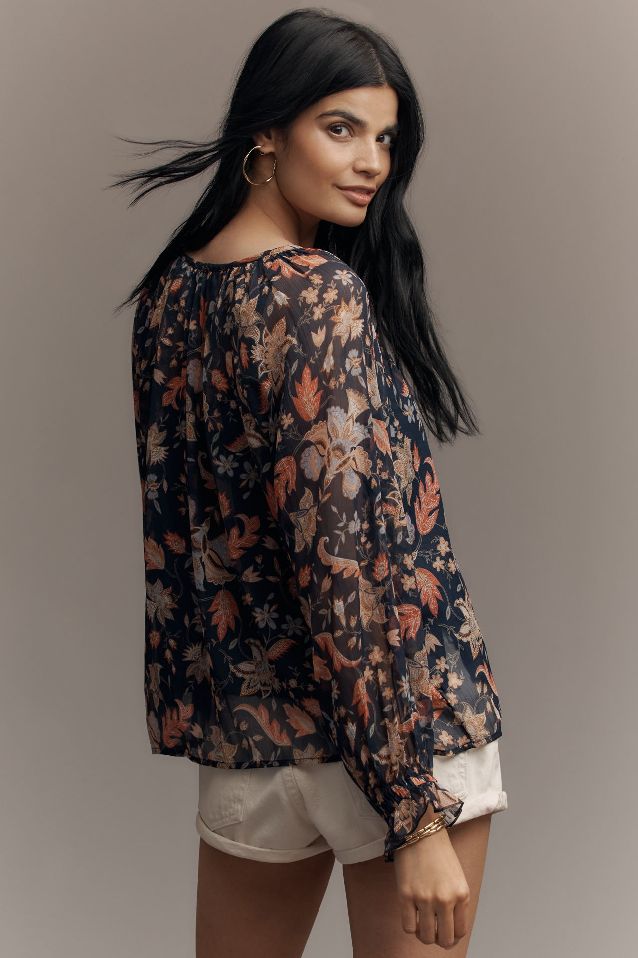 Sam Edelman Kelsie Long-Sleeve Popover Blouse