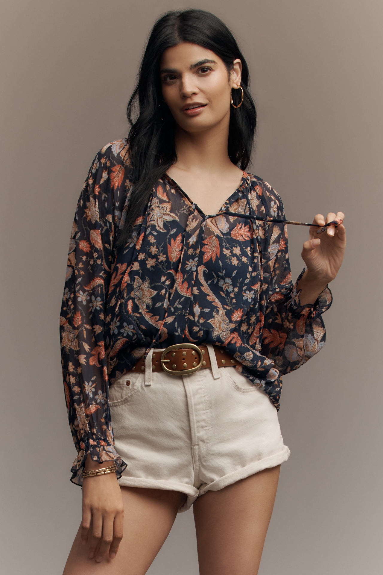 Sam Edelman Kelsie Long-Sleeve Popover Blouse