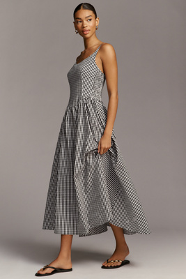 Chiara Sleeveless Basque-Waist Midi Dress