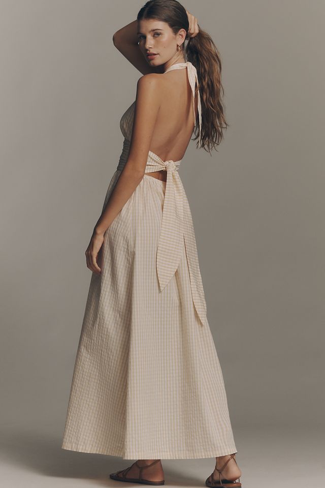 halter neck dress pear shaped Savanna Halter Open Back Maxi Dress | Pearl | Dresses main image 1