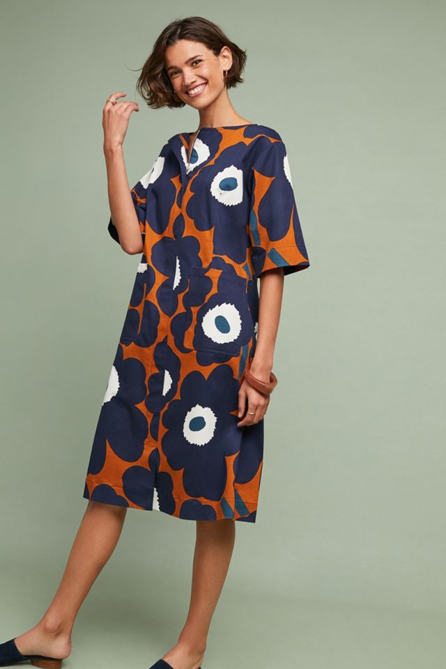 open lace back dress Brand new Marimekko Truba 10 tikkua yellow/navy dress – NEVERToo main image 1