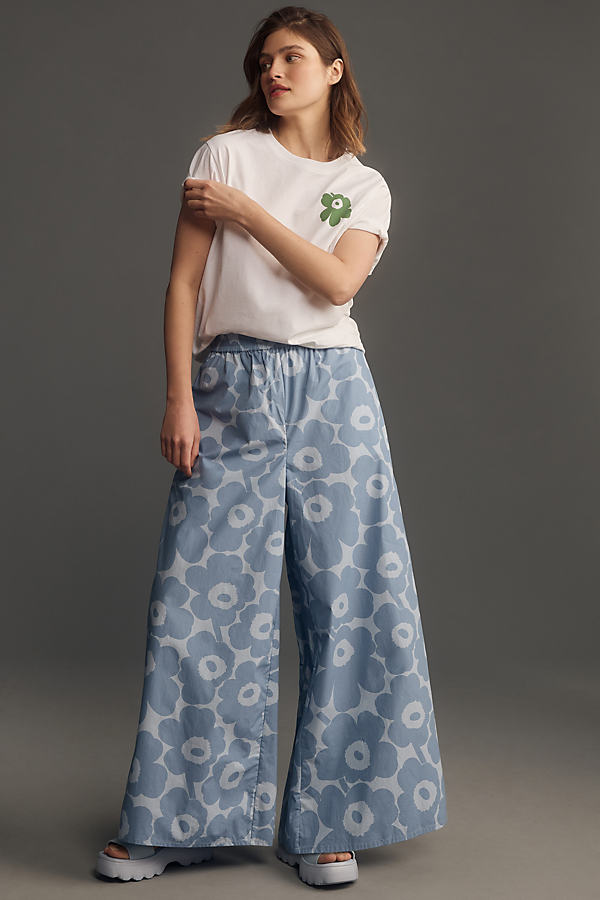 Marimekko Kohti Unikko Wide-leg Trousers Pants In Blue