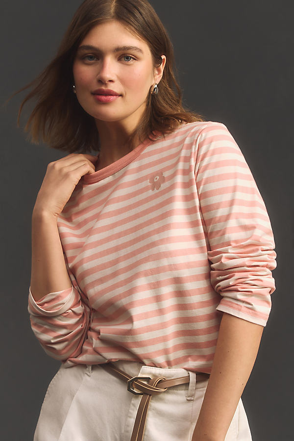 Marimekko Tasaraita Long-sleeve Relaxed Jersey Top In Pink