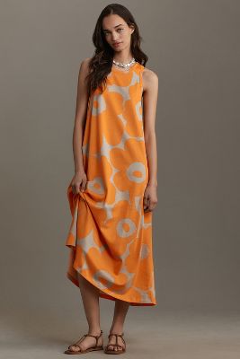 Shop Marimekko Liplatus Unikko Jersey Dress In Orange