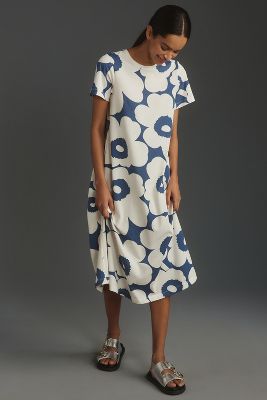 Marimekko Pisteinen Unikko Jersey Midi Dress In Blue