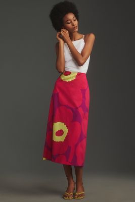 Shop Marimekko Olemus Unikko Cotton Midi Skirt In Multicolor