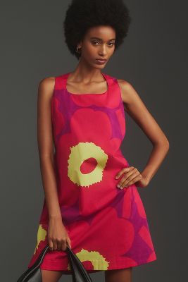 Shop Marimekko Kestit Unikko Poplin Midi Dress In Pink