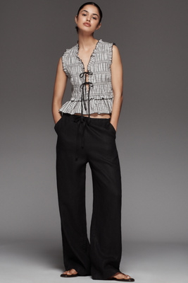 Rails Emmie Linen High-rise Straight-leg Pants In Black