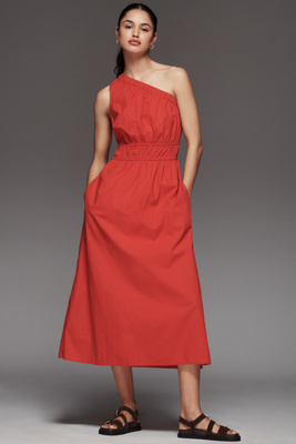 Rails Selani Asymmetric Cotton Poplin Midi Dress In Orange