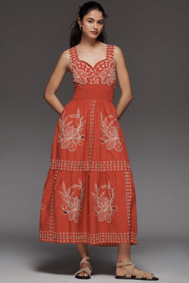 Rails Fawn Eyelet Embroidered Smocked Waist Sundress In Red