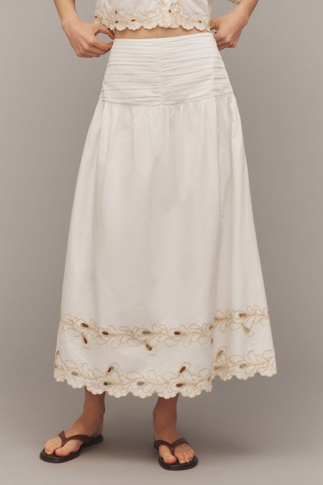 Rails Sol Embroidered Gathered Drop-Waist Midi Skirt #1