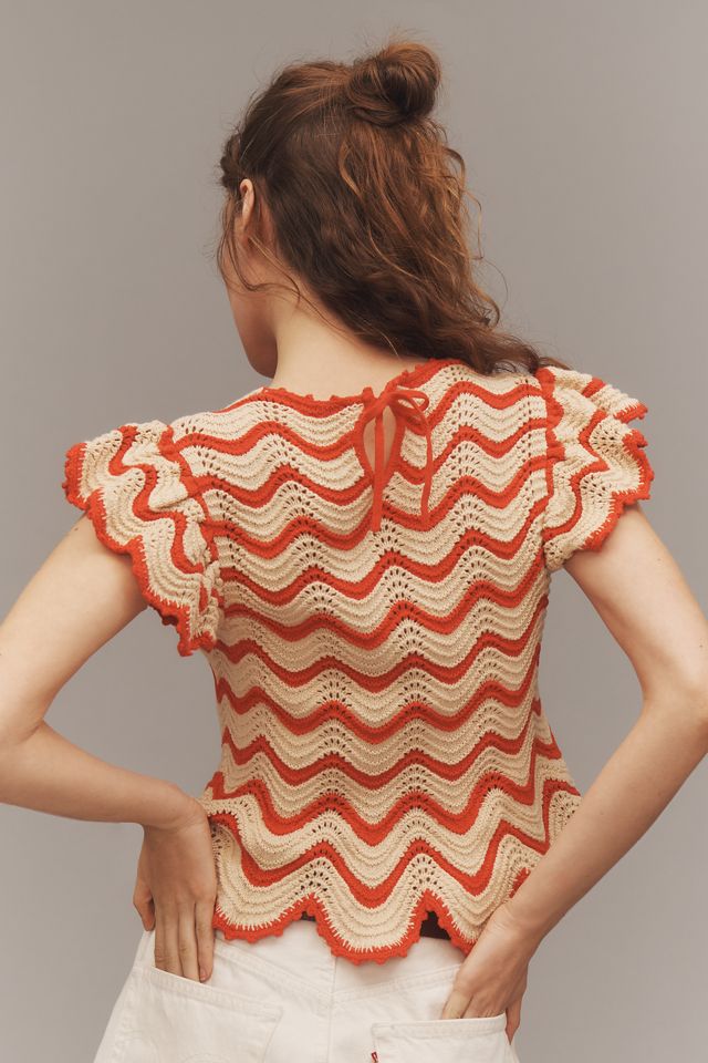 Rails Coen Flutter-Sleeve Crochet Knit Top #1