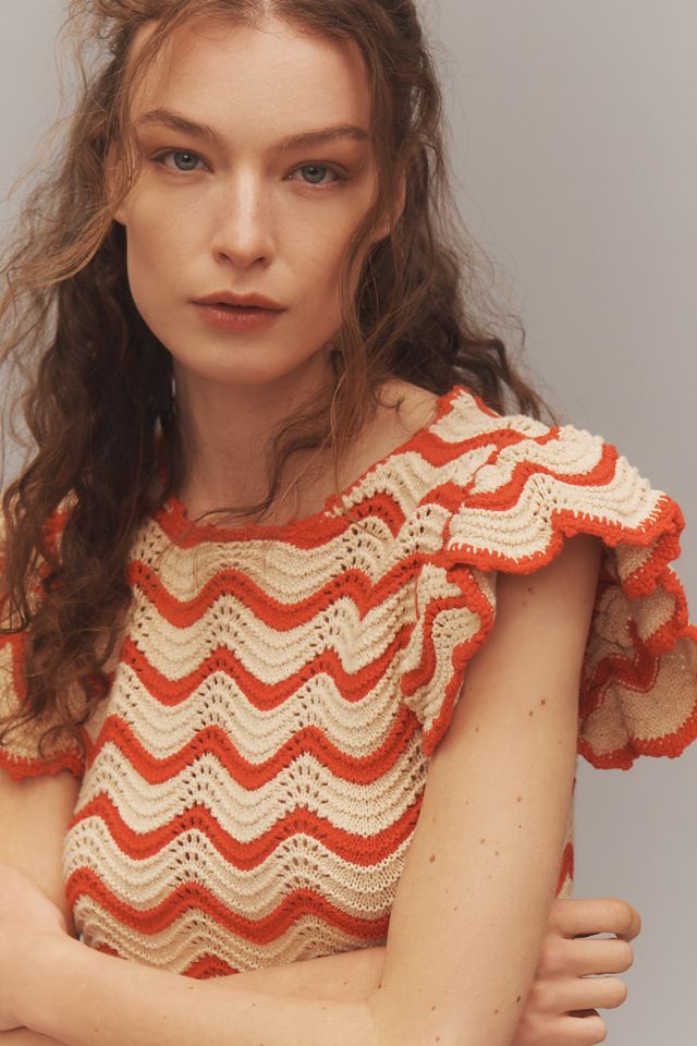Rails Coen Flutter-Sleeve Crochet Knit Top #3