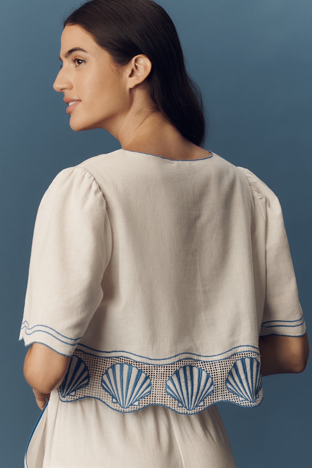 Rails Venice Linen Blend Embroidered Short-Sleeve Blouse