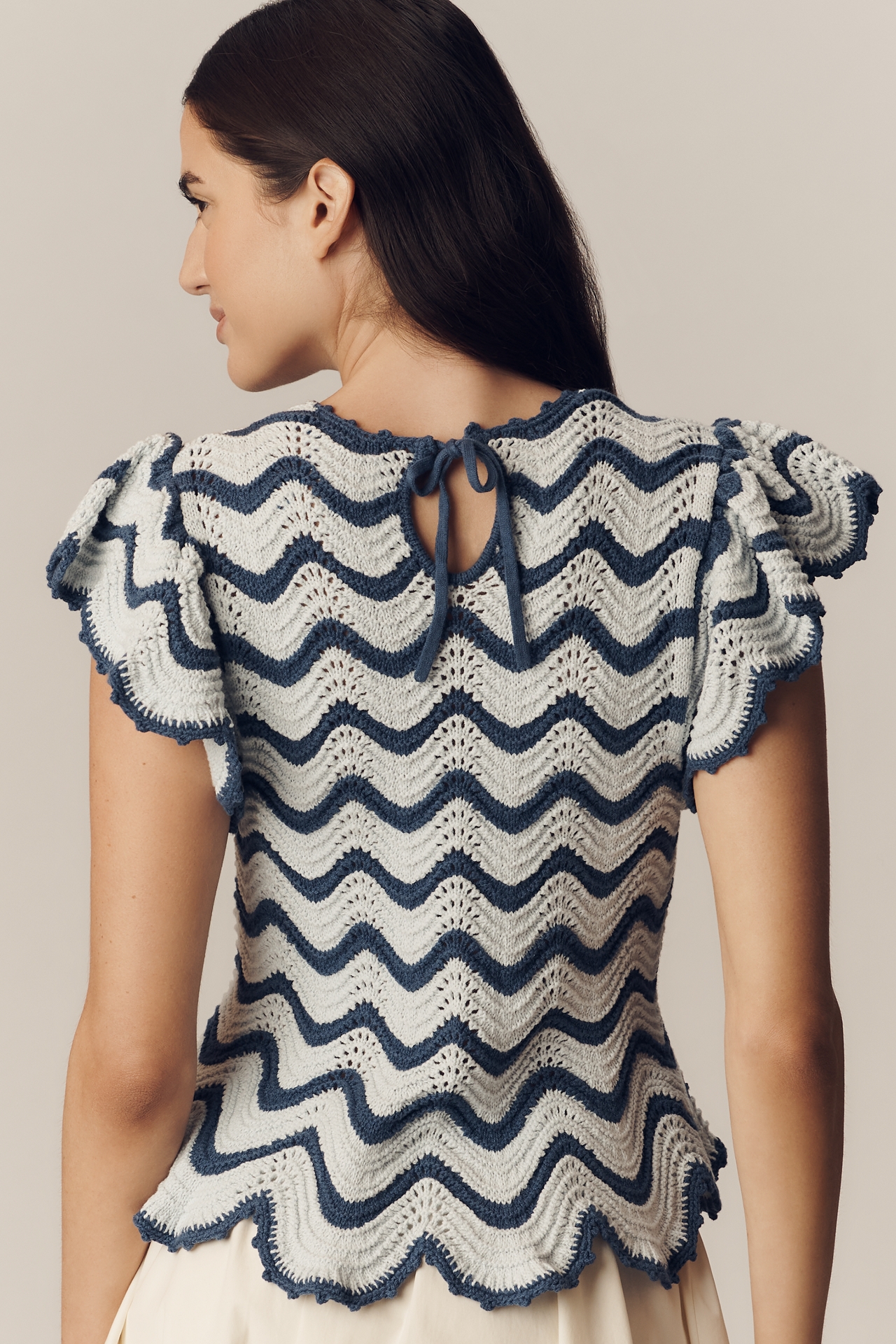 Rails Coen Flutter-Sleeve Scallop Knit Blouse