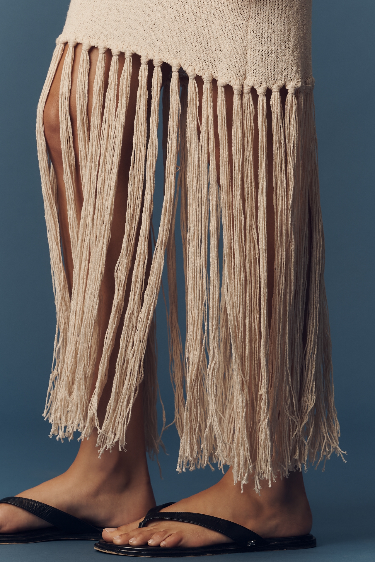 Rails Antonia Linen Blend One-Shoulder Knit Fringe Midi Dress