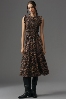 Rails Vivier Sleeveless Smocked Midi Dress In Brown