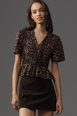 Rails Portia Short-sleeve V-neck Blouse In Brown