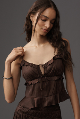 Rails Ortona Ruffled Satin Tank Top In Brown