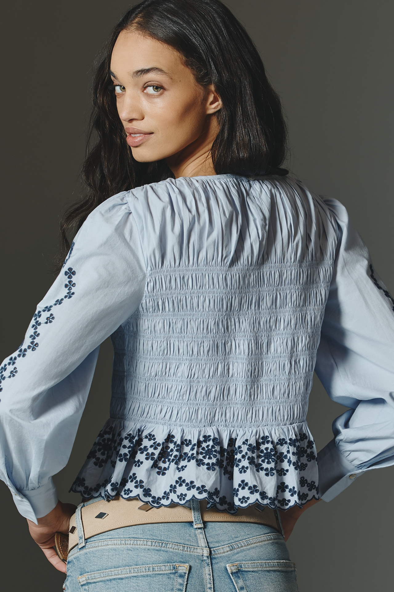 Rails Tabby Smocked Embroidered Long-Sleeve Top