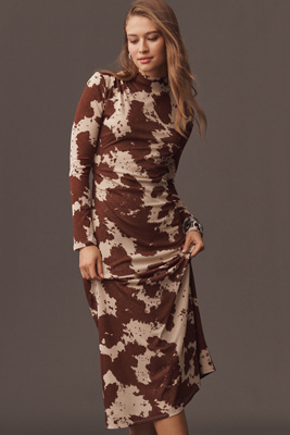 Rails Margaret Long-sleeve Mesh Midi Dress In Brown