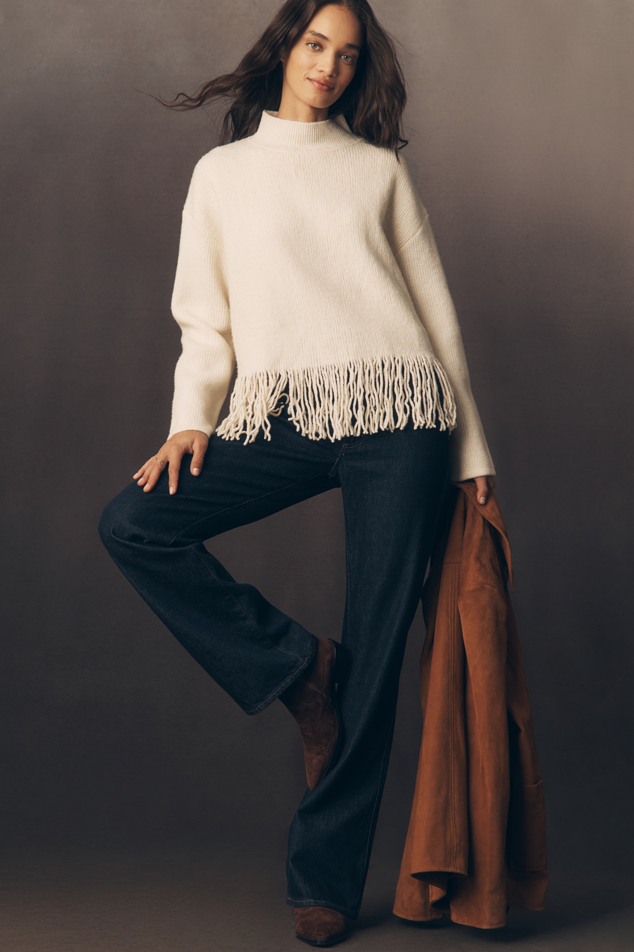 Rails Lise Fringed Mock-Neck Sweater