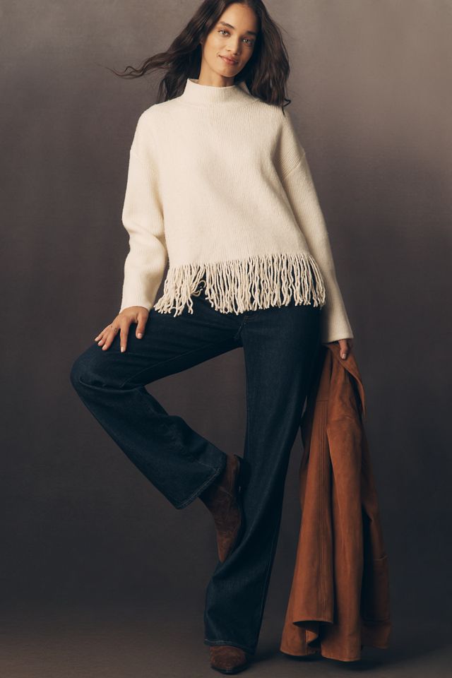 Rails Lise Fringed Mock-Neck Sweater | Anthropologie