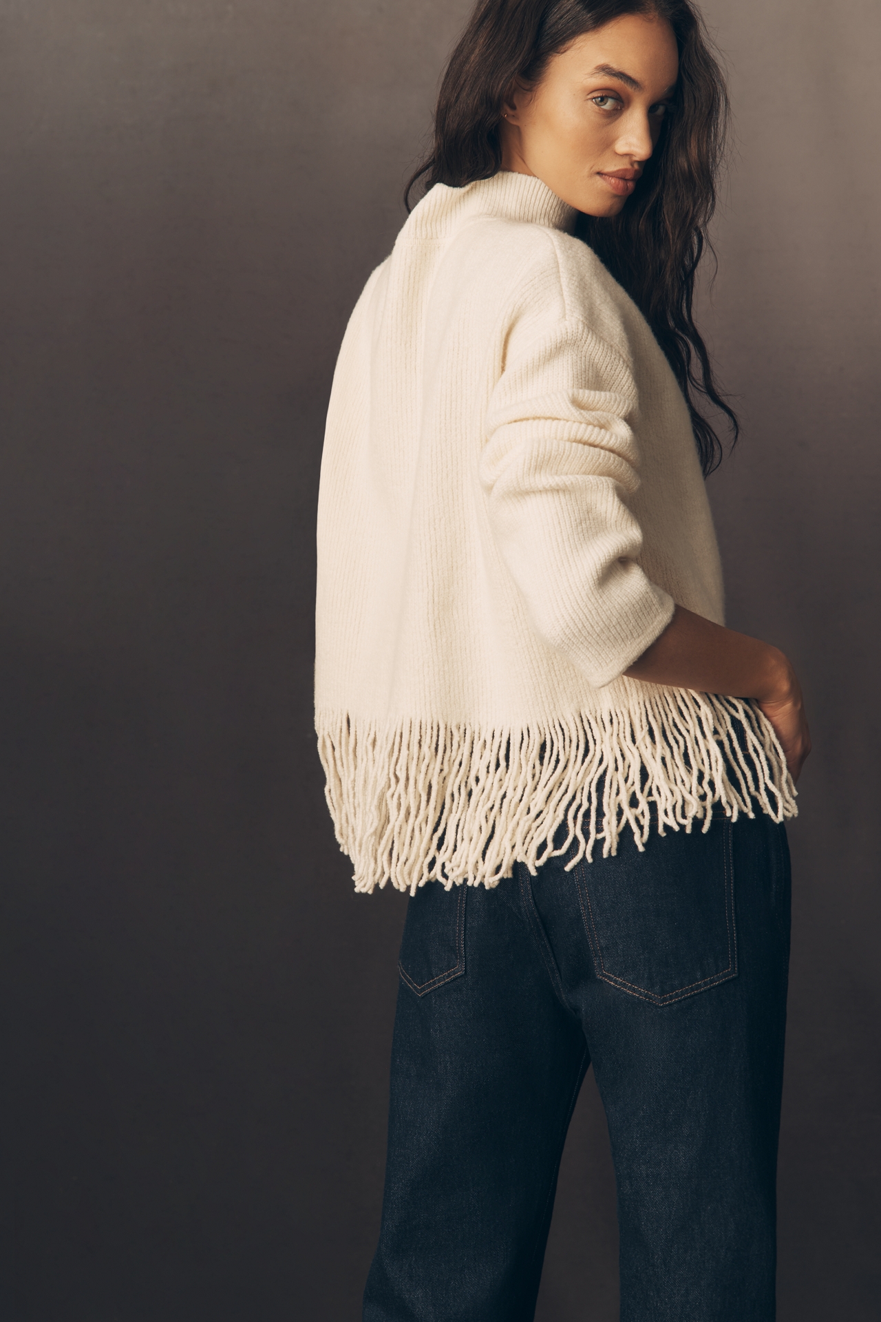 Rails Lise Fringed Mock-Neck Sweater