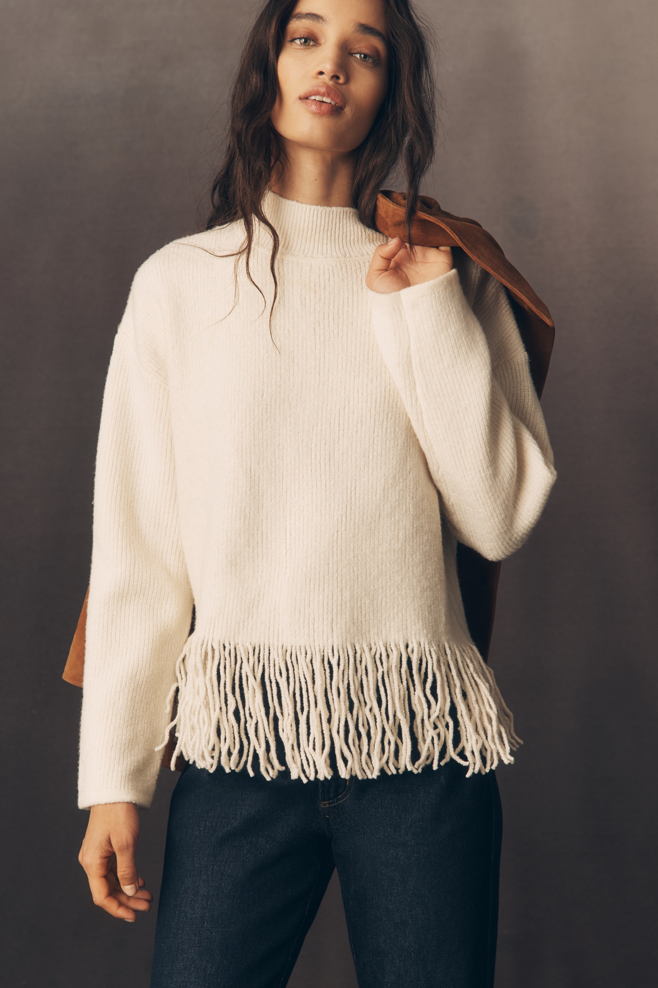 Rails Lise Fringed Mock-Neck Sweater