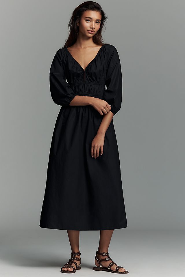 v neck midi dress black Cheesecloth Ruffle V-Neck Ro&Zo it offers a tailored bodice with seam detailing Rails Paio Dress | Black