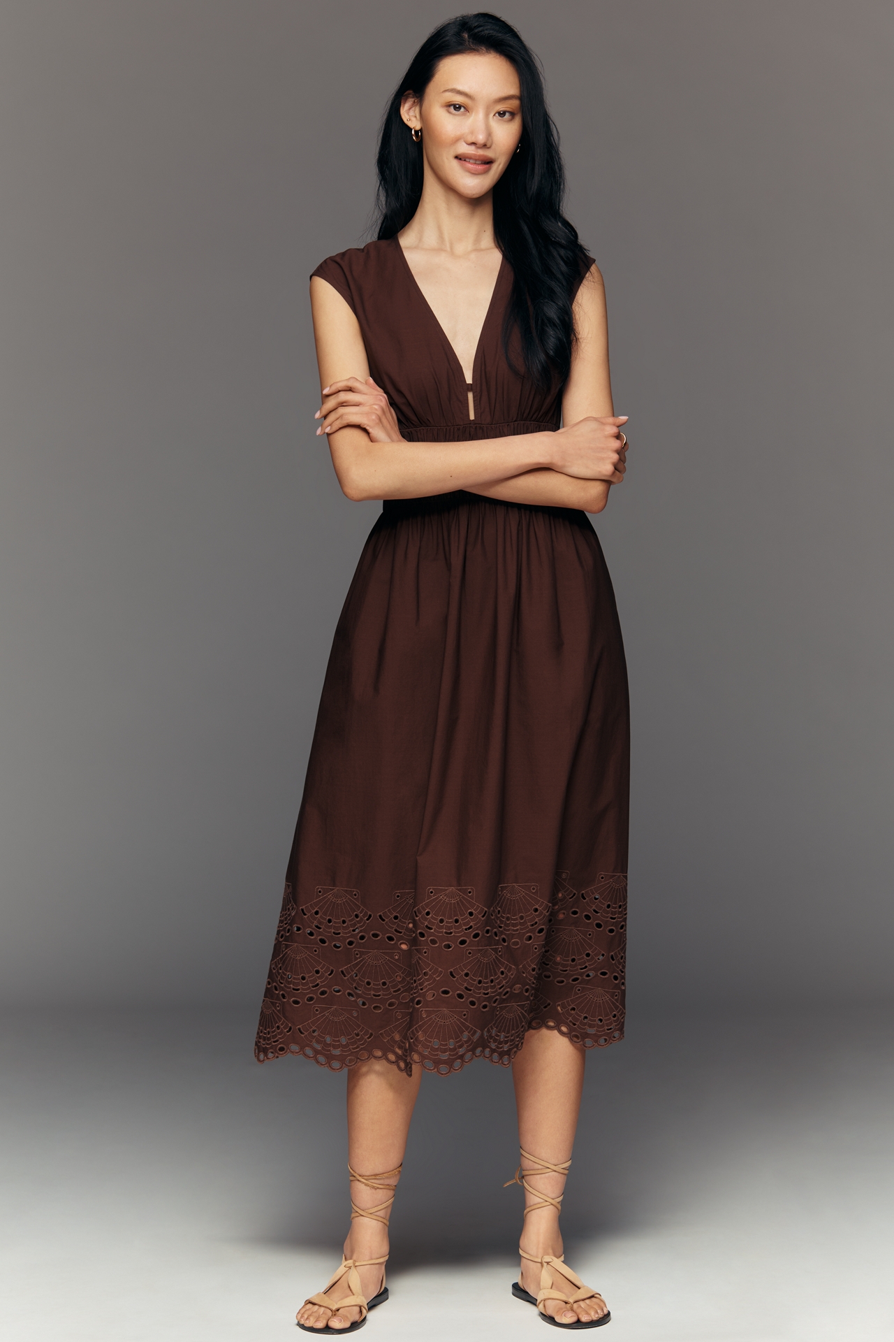Rails Roxanne V-Neck Lace Cotton Midi Dress
