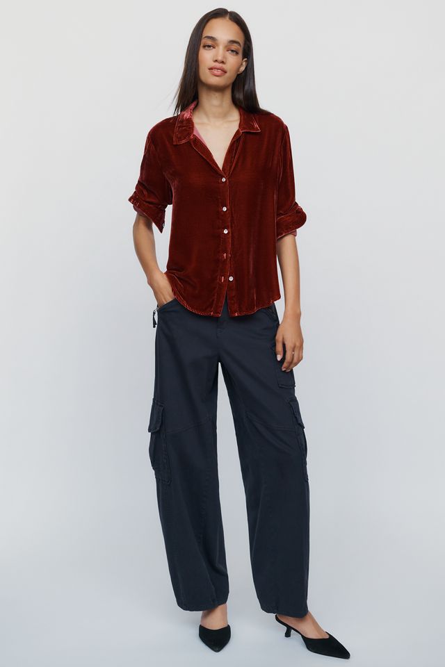 Bella Dahl Silk Blend Velvet Buttondown Shirt #1