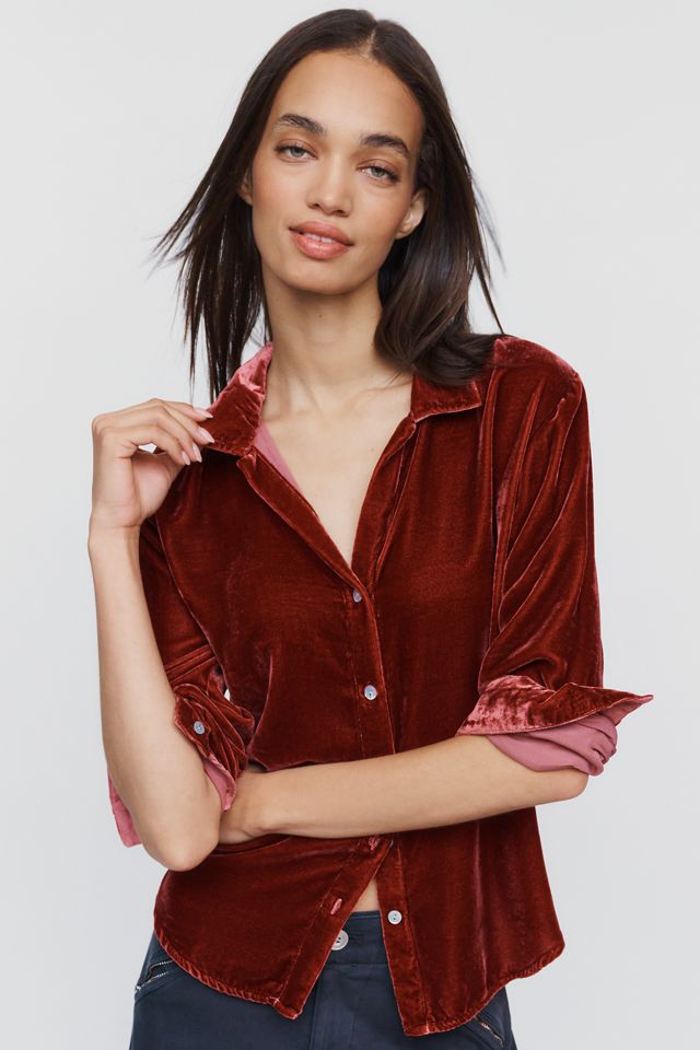 Bella Dahl Silk Blend Velvet Buttondown Shirt #3