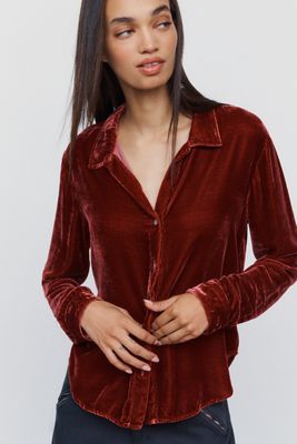 Bella Dahl Silk Blend Velvet Buttondown Shirt