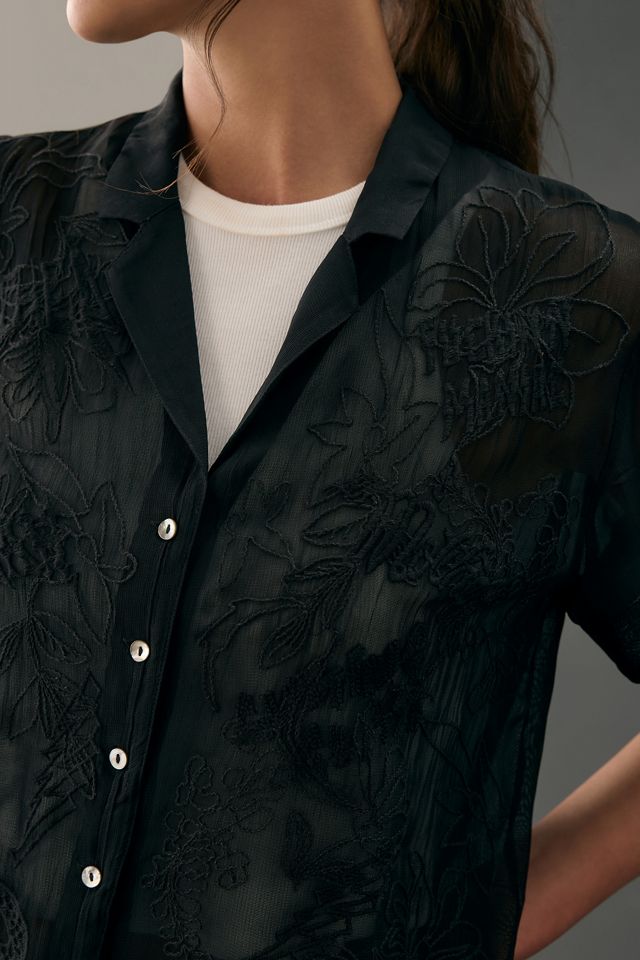 MOTHER Back Alley Sheer Button-Front Short-Sleeve Shirt #1