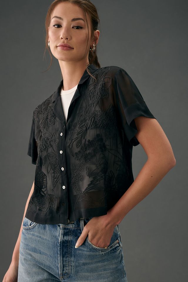 MOTHER Back Alley Sheer Button-Front Short-Sleeve Shirt #4