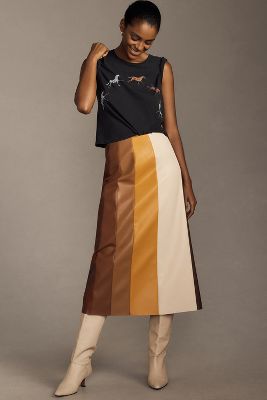 MOTHER THE BITS AND PIECES FAUX LEATHER MIDI SKIRT