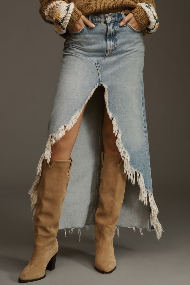 MOTHER The Ditcher Maxi Super Fray Denim Skirt | Anthropologie