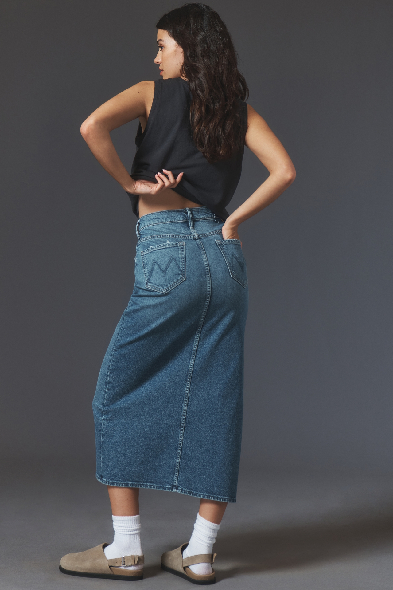 MOTHER The Split Second Denim Midi Skirt